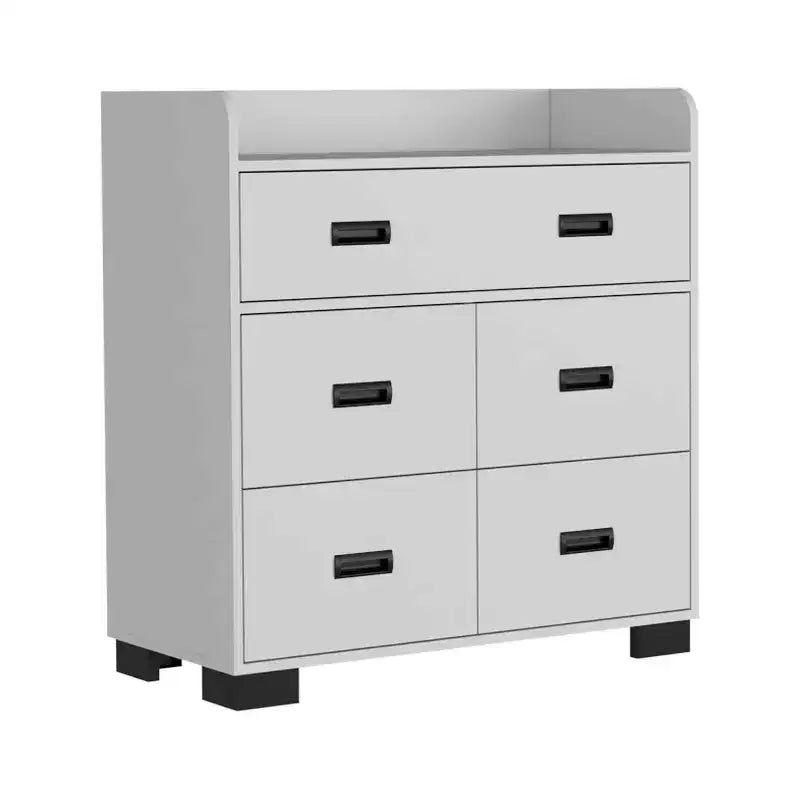 Comò a 4 cassetti con doppio cassetto, guide metalliche e ripiano superiore, cassettiera moderna