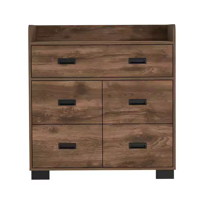 Comò a 4 cassetti con doppio cassetto, guide metalliche e ripiano superiore, cassettiera moderna