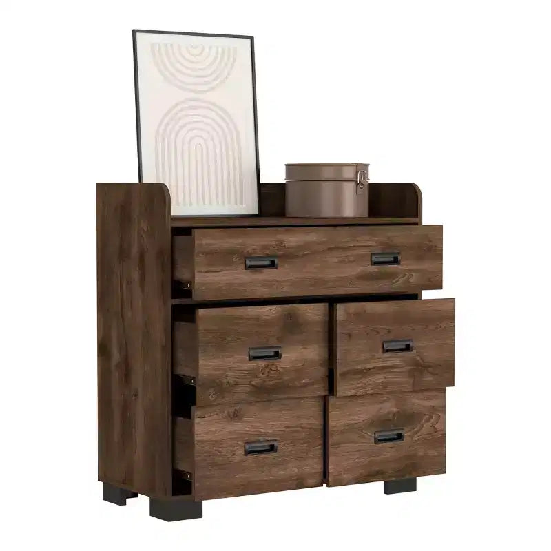 Comò a 4 cassetti con doppio cassetto, guide metalliche e ripiano superiore, cassettiera moderna