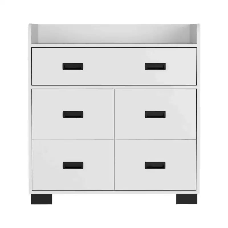 Comò a 4 cassetti con doppio cassetto, guide metalliche e ripiano superiore, cassettiera moderna