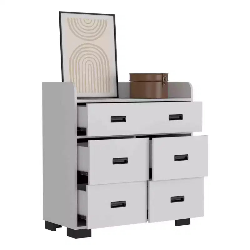 Comò a 4 cassetti con doppio cassetto, guide metalliche e ripiano superiore, cassettiera moderna