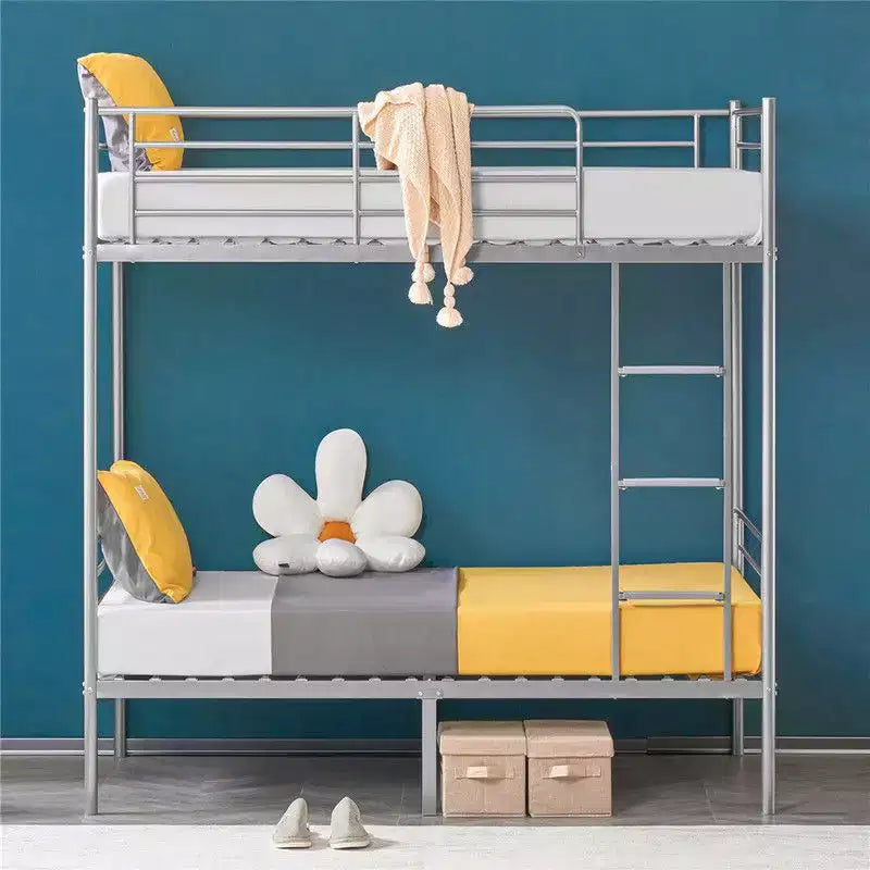 White Twin Over Twin Bunk Bed with Stairs & Flat Rungs for Kids & Adults