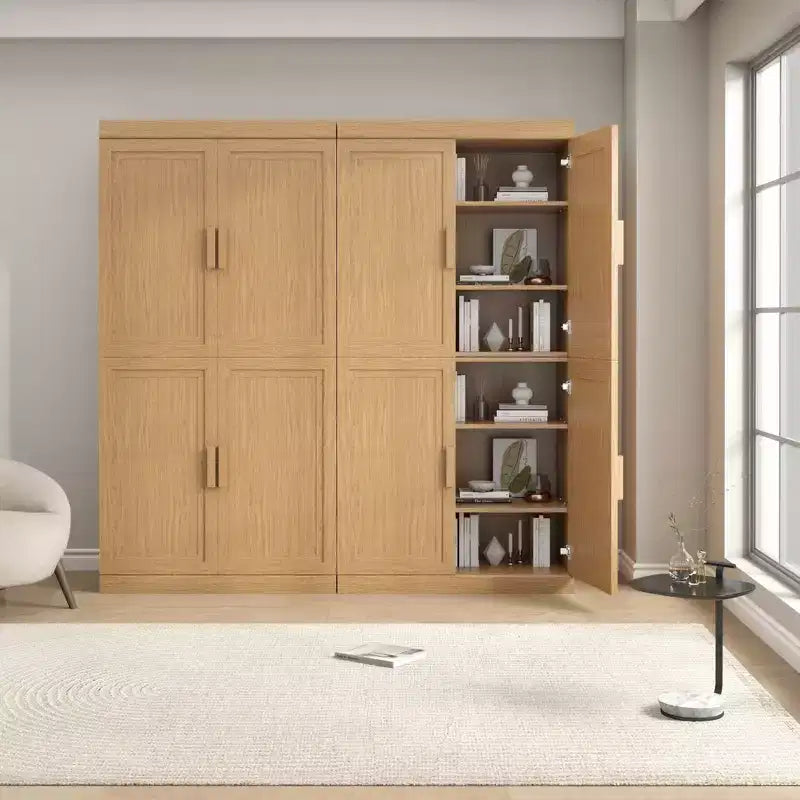 Mobiletto d'accento in legno 62x62x16 cm in colore naturale, organizer contenitore con ripiani regolabili per cucina, camera da letto, ingresso, soggiorno, sala da pranzo