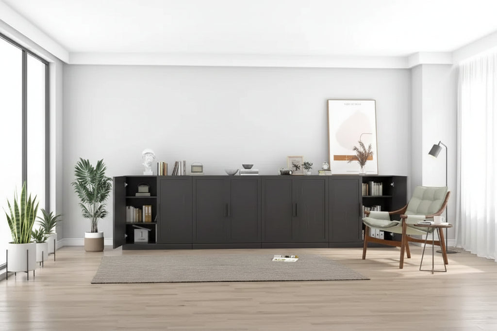 Mobiletto con ripiani regolabili 31x124x16 in legno nero per cucina, camera da letto, ingresso, soggiorno e sala da pranzo