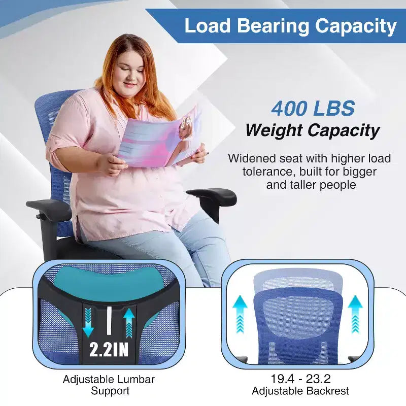 Sedia da ufficio ergonomica grande e alta in mesh, capacità 180 kg, sedia da scrivania per impieghi gravosi