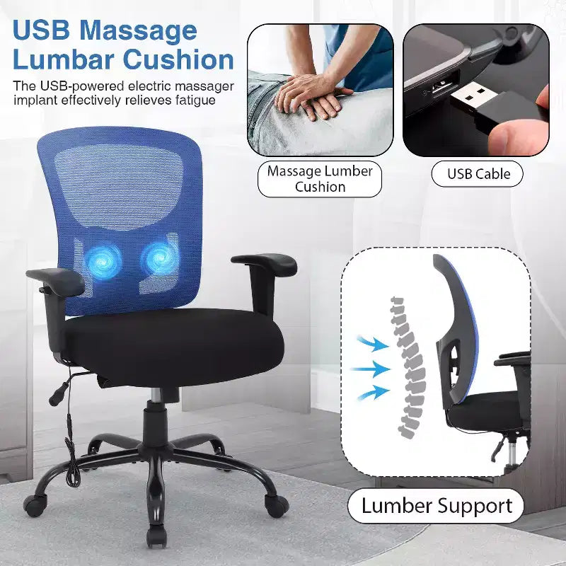 Sedia da ufficio ergonomica grande e alta in mesh, capacità 180 kg, sedia da scrivania per impieghi gravosi