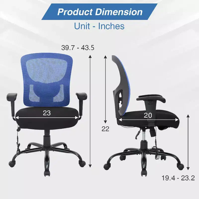 Sedia da ufficio ergonomica grande e alta in mesh, capacità 180 kg, sedia da scrivania per impieghi gravosi