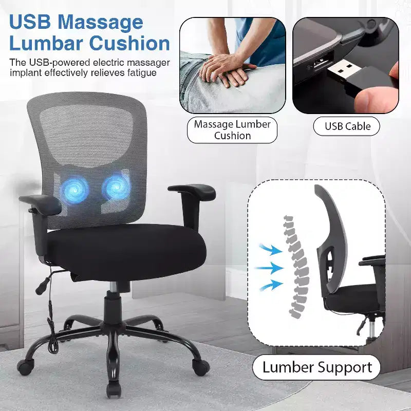 Sedia da ufficio ergonomica grande e alta in mesh, capacità 180 kg, sedia da scrivania per impieghi gravosi