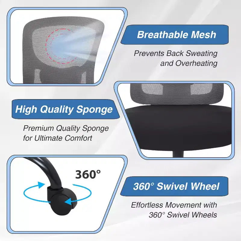 Sedia da ufficio ergonomica grande e alta in mesh, capacità 180 kg, sedia da scrivania per impieghi gravosi