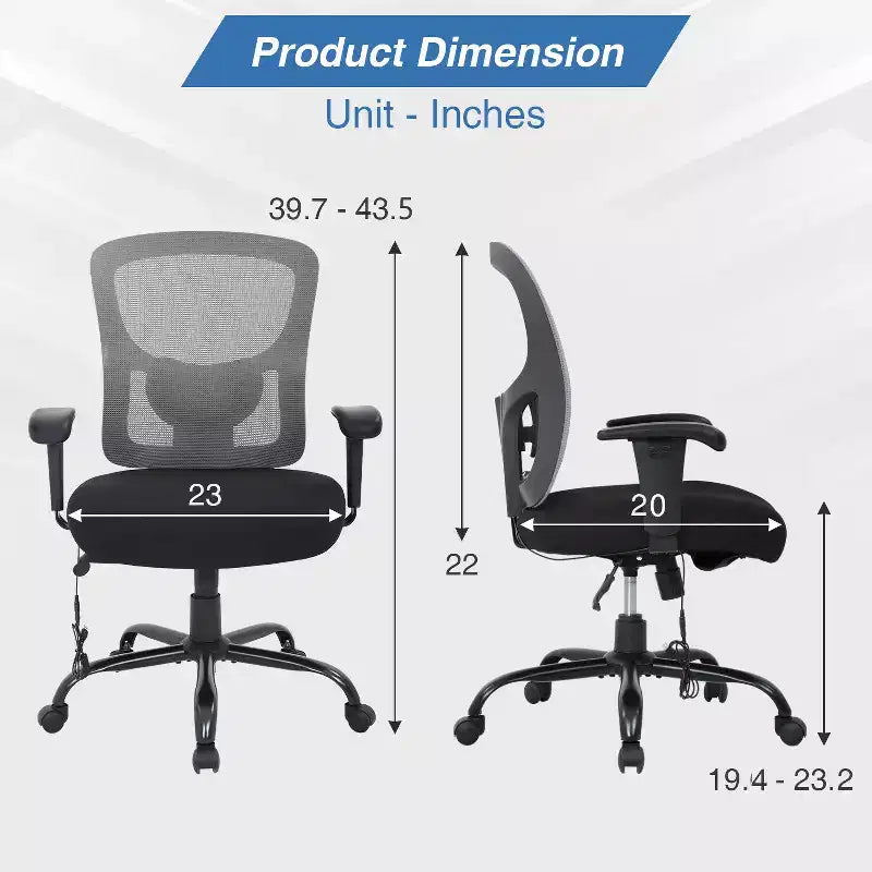 Sedia da ufficio ergonomica grande e alta in mesh, capacità 180 kg, sedia da scrivania per impieghi gravosi