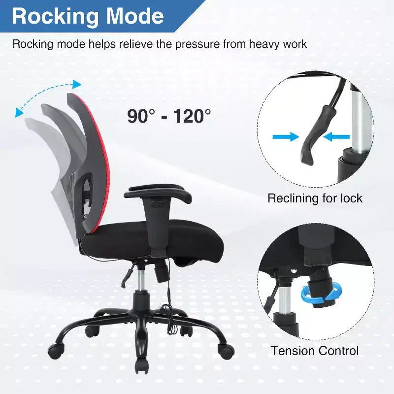 Sedia da ufficio ergonomica grande e alta in mesh, capacità 180 kg, sedia da scrivania per impieghi gravosi