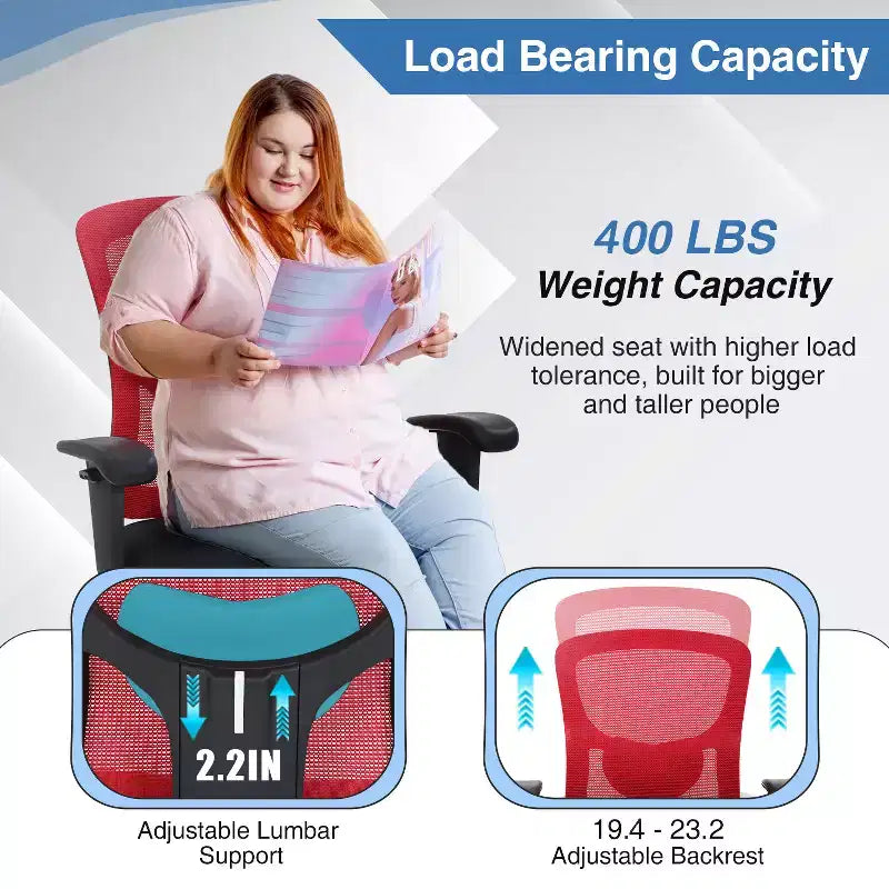 Sedia da ufficio ergonomica grande e alta in mesh, capacità 180 kg, sedia da scrivania per impieghi gravosi