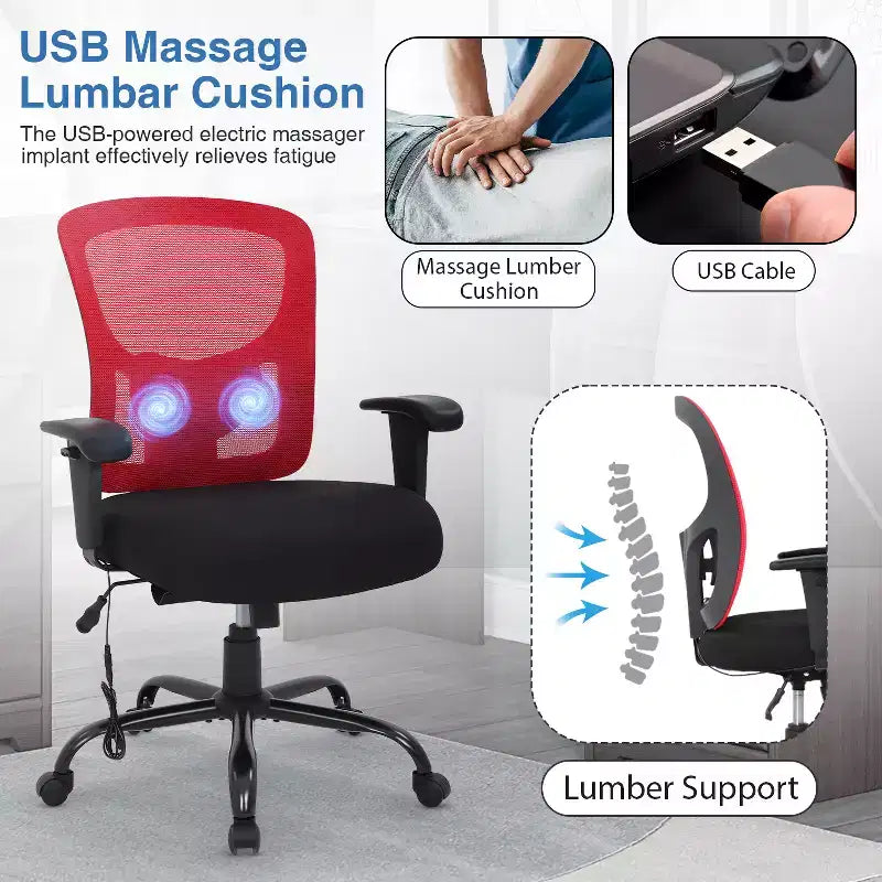 Sedia da ufficio ergonomica grande e alta in mesh, capacità 180 kg, sedia da scrivania per impieghi gravosi