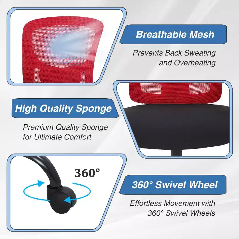 Sedia da ufficio ergonomica grande e alta in mesh, capacità 180 kg, sedia da scrivania per impieghi gravosi