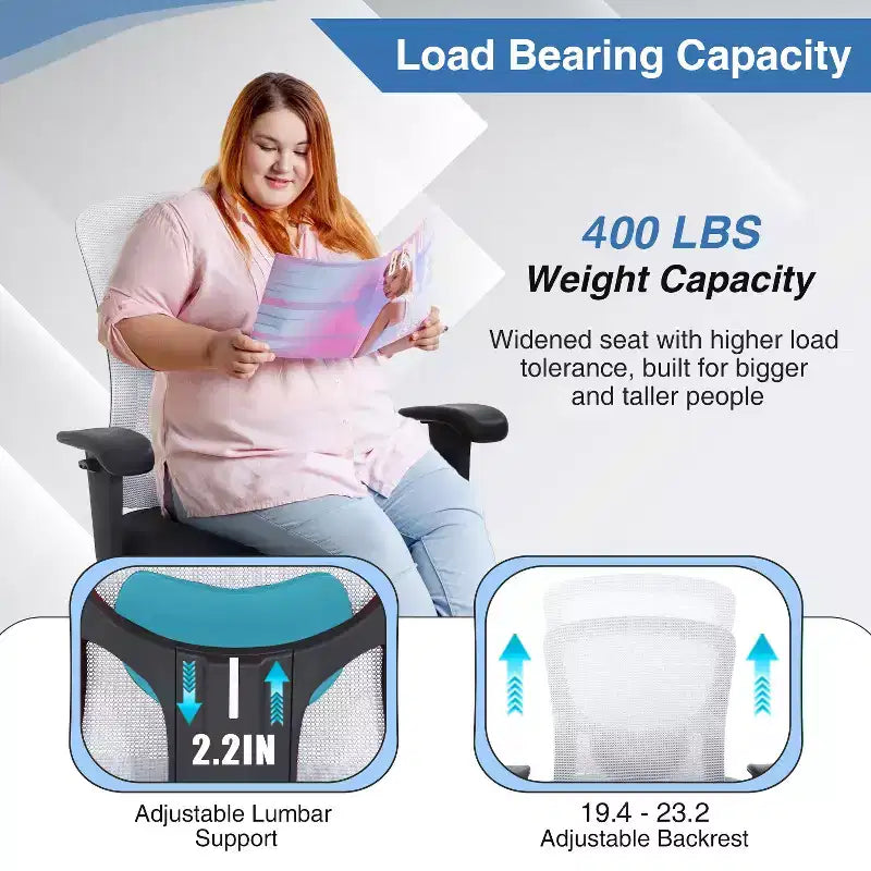 Sedia da ufficio ergonomica grande e alta in mesh, capacità 180 kg, sedia da scrivania per impieghi gravosi