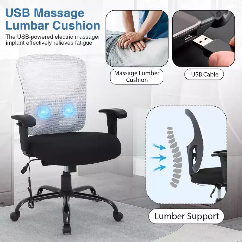 Sedia da ufficio ergonomica grande e alta in mesh, capacità 180 kg, sedia da scrivania per impieghi gravosi