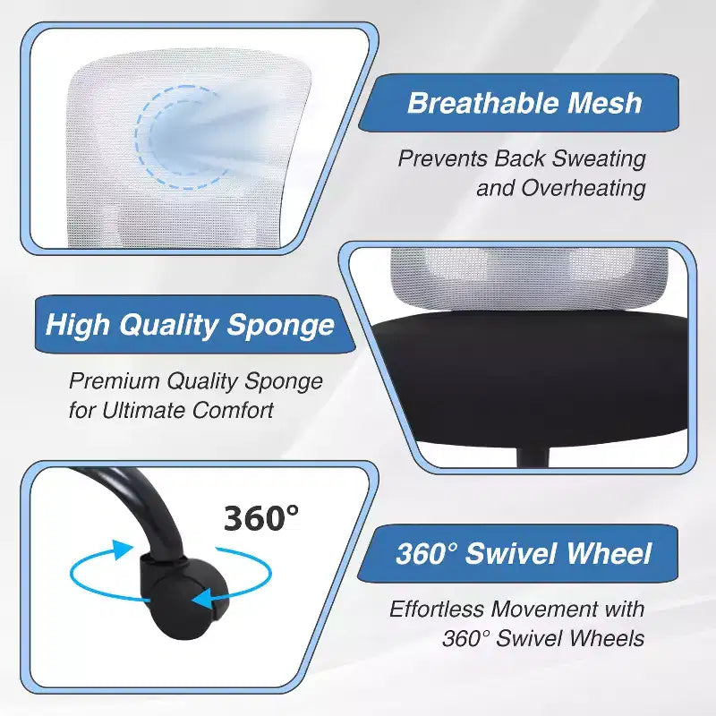 Sedia da ufficio ergonomica grande e alta in mesh, capacità 180 kg, sedia da scrivania per impieghi gravosi