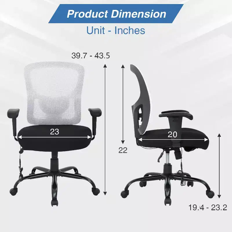 Sedia da ufficio ergonomica grande e alta in mesh, capacità 180 kg, sedia da scrivania per impieghi gravosi
