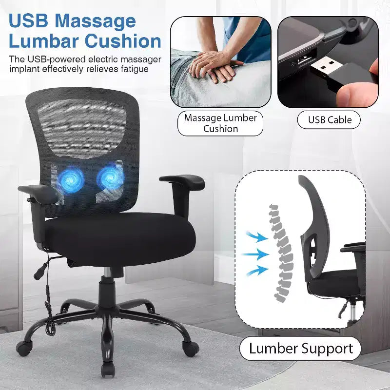 Ergonomic Big and Tall Mesh Office Chair, 400lbs Capacity Heavy Duty Desk Chair