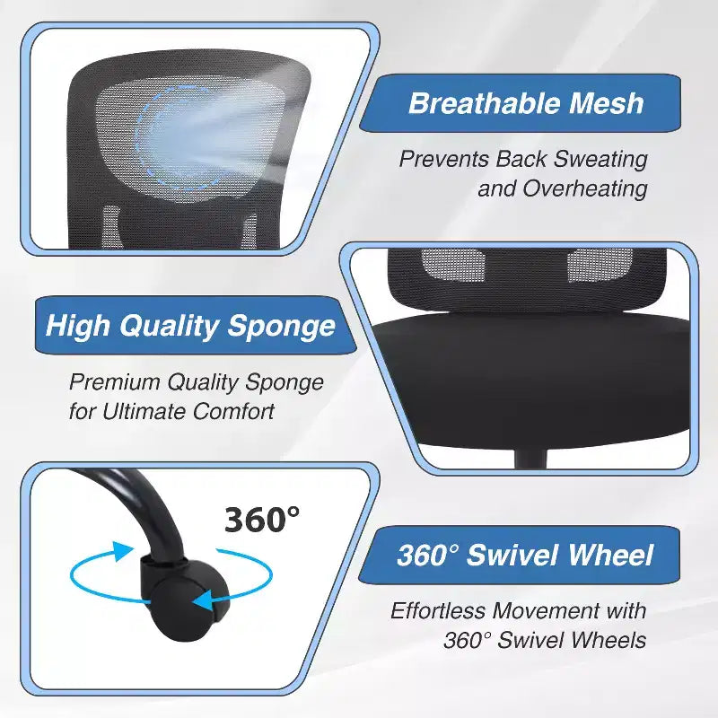 Sedia da ufficio ergonomica grande e alta in mesh, capacità 180 kg, sedia da scrivania per impieghi gravosi