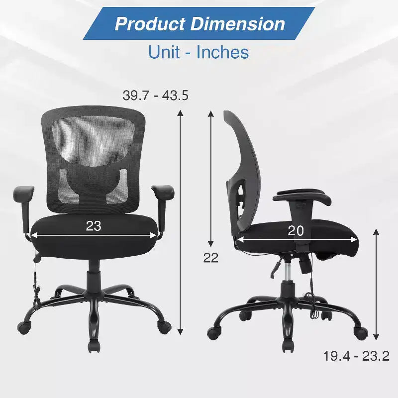 Sedia da ufficio ergonomica grande e alta in mesh, capacità 180 kg, sedia da scrivania per impieghi gravosi
