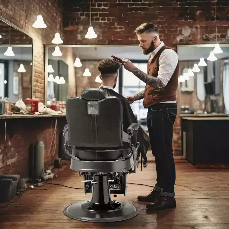 Reclining Ergonomic Hydraulic Barber Chair with Arms, Black Beauty Spa Styling Chair