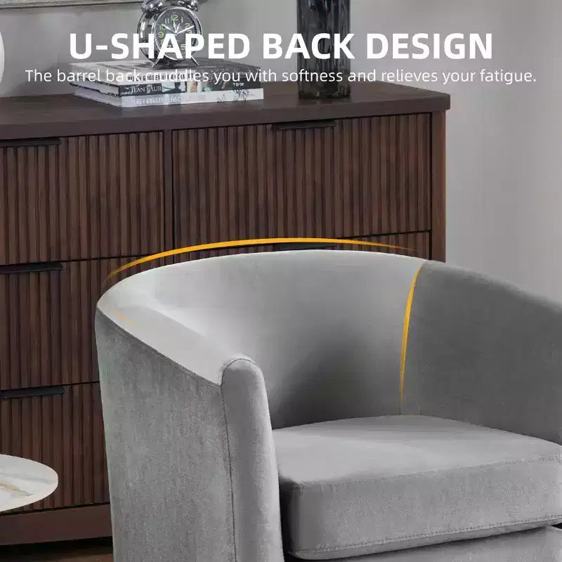Modern Gray Velvet Accent Chair with Ottoman, U-Shaped Back & Thick Padded Seat