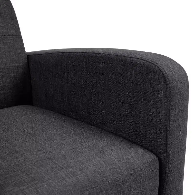 Poltrona accent in tessuto nero Mid-Century Modern con gambe in legno di gomma e rivestimento in lino