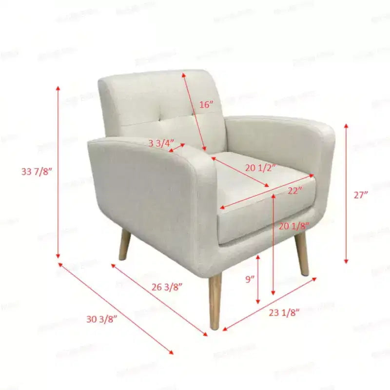 Poltrona accent in tessuto nero Mid-Century Modern con gambe in legno di gomma e rivestimento in lino