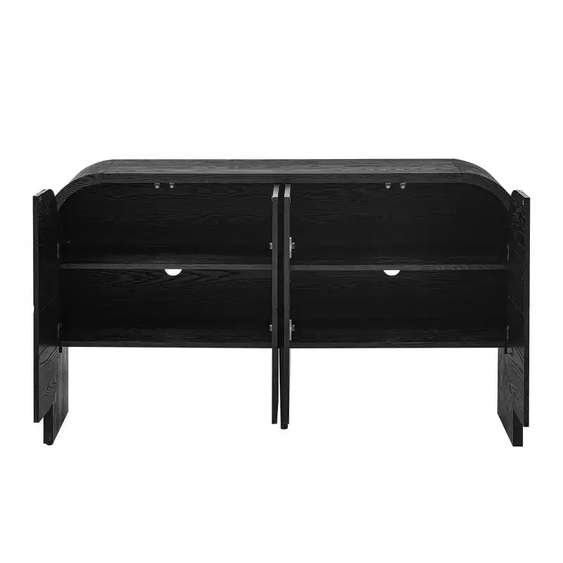 Mobile Credenza in Legno con Bordo Curvo, Credenza Retrò a 4 Ante con Ripiani Regolabili per Soggiorno