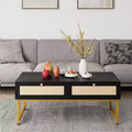 Acekool 46 Metal Frame Rattan Coffee Table with Double Drawers, Hidden Storage Compartment & Open Shelf