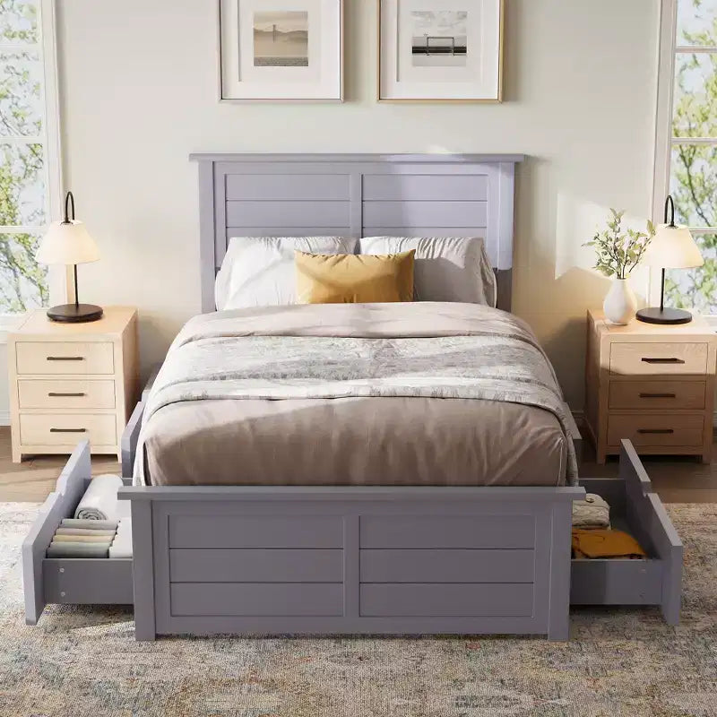 Struttura letto a piattaforma con testiera e 4 cassetti contenitore, letto moderno per camera da letto
