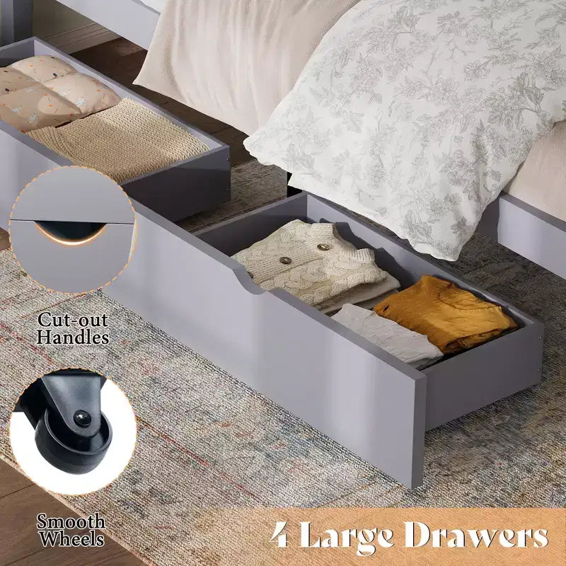 Struttura letto a piattaforma con testiera e 4 cassetti contenitore, letto moderno per camera da letto