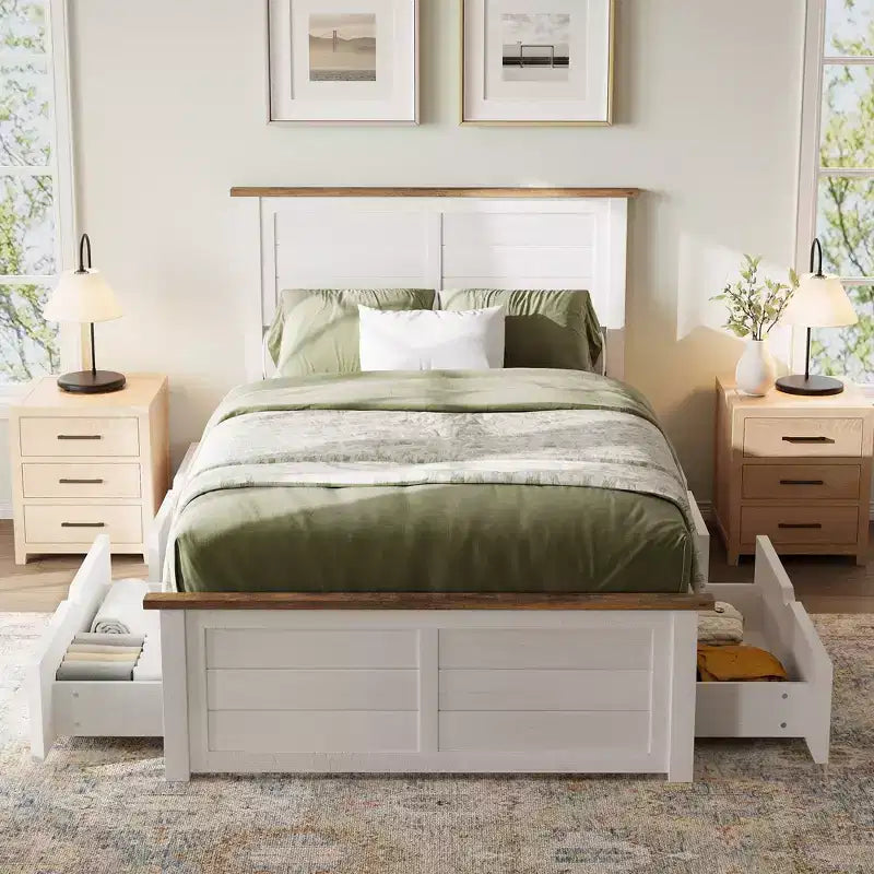 Struttura letto a piattaforma con testiera e 4 cassetti contenitore, letto moderno per camera da letto
