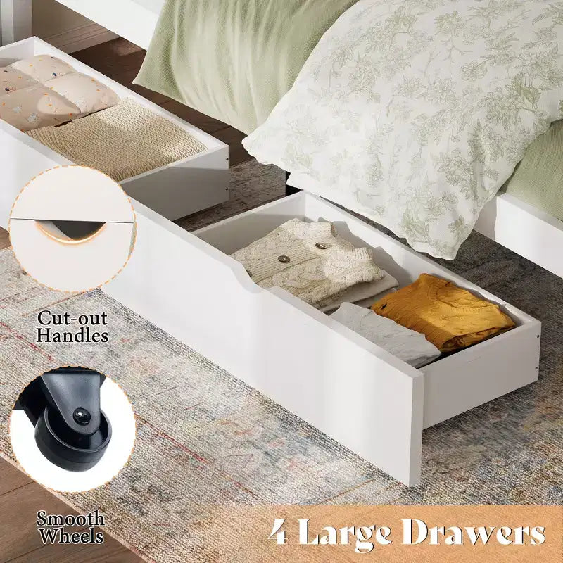 Struttura letto a piattaforma con testiera e 4 cassetti contenitore, letto moderno per camera da letto