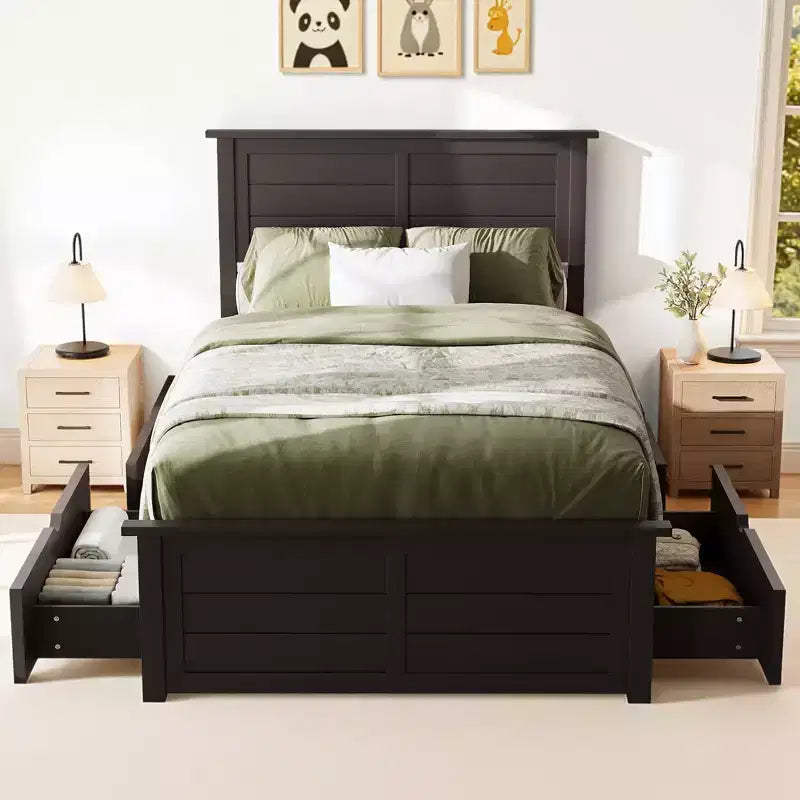 Struttura letto a piattaforma con testiera e 4 cassetti contenitore, letto moderno per camera da letto