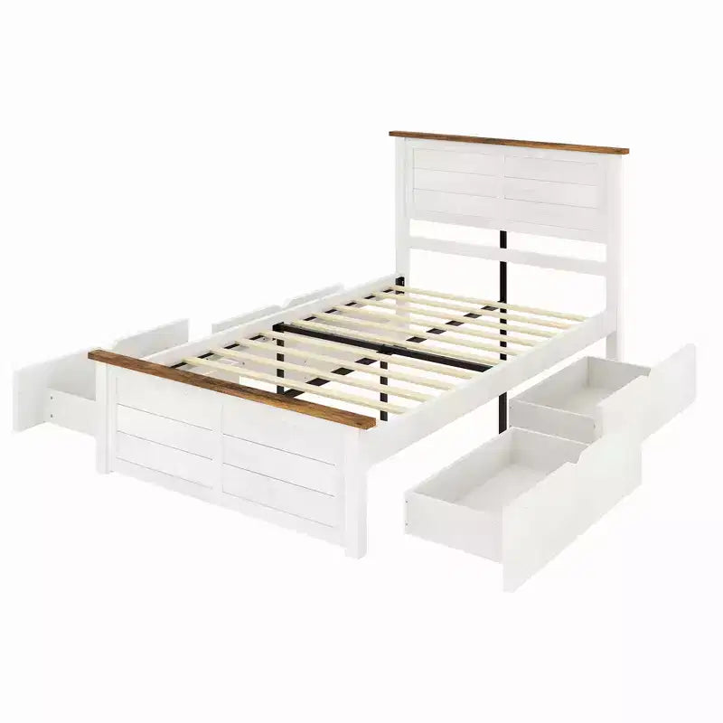 Struttura letto a piattaforma con testiera e 4 cassetti contenitore, letto moderno per camera da letto