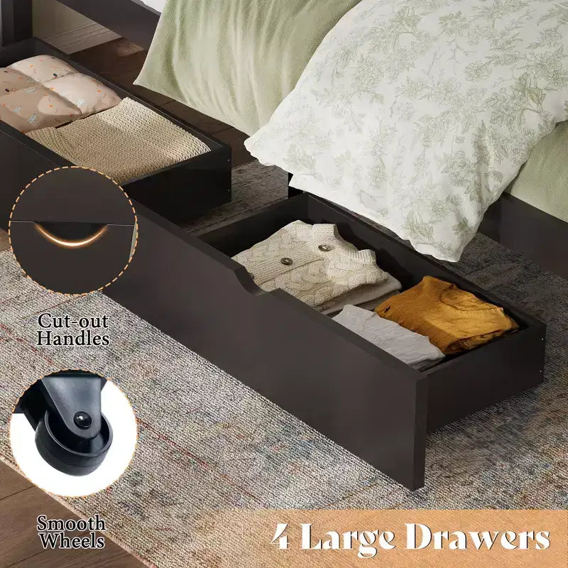 Struttura letto a piattaforma con testiera e 4 cassetti contenitore, letto moderno per camera da letto