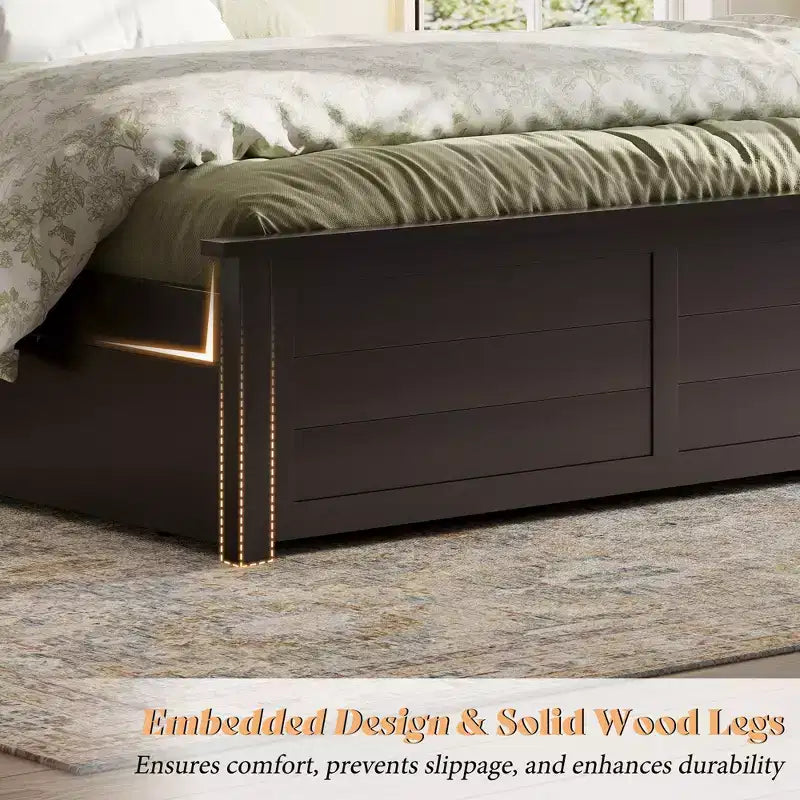 Platform Bed Frame with Headboard and 4 Storage Drawers, Modern Bedroom Bed