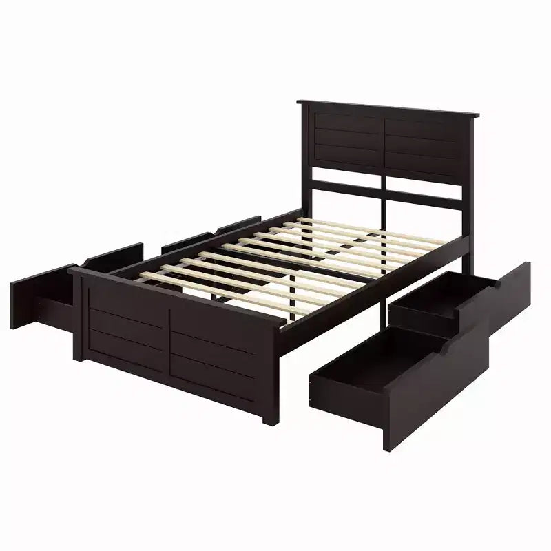 Struttura letto a piattaforma con testiera e 4 cassetti contenitore, letto moderno per camera da letto