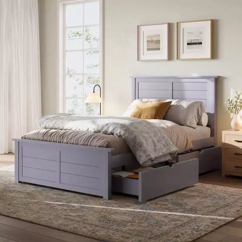 Platform Bed Frame with Headboard and 4 Storage Drawers, Modern Bedroom Bed