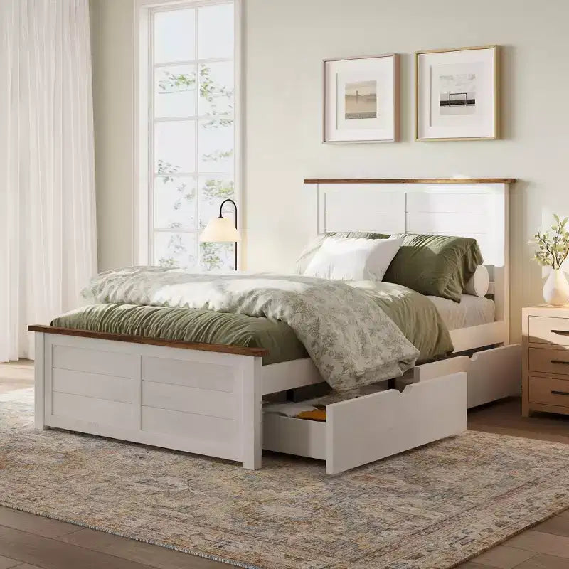 Platform Bed Frame with Headboard and 4 Storage Drawers, Modern Bedroom Bed