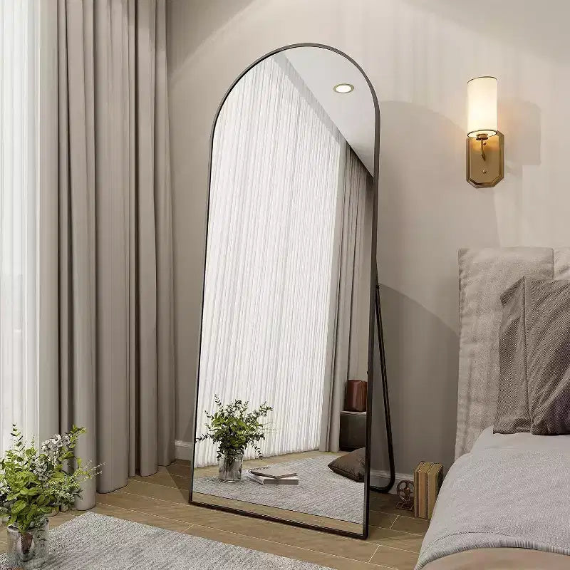 66x25 Full Length Mirror, Wall Mirrors Hanging or Leaning Arched-Top Full Body Mirror with Stand for Bedroom, Dressing Room, Black