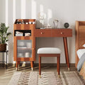 Modern Makeup Vanity Desk Vanity Table Dressing Table with Stool, Drawers, Cabinet & Charging Ports, Black/Walnut-ModernLuxe