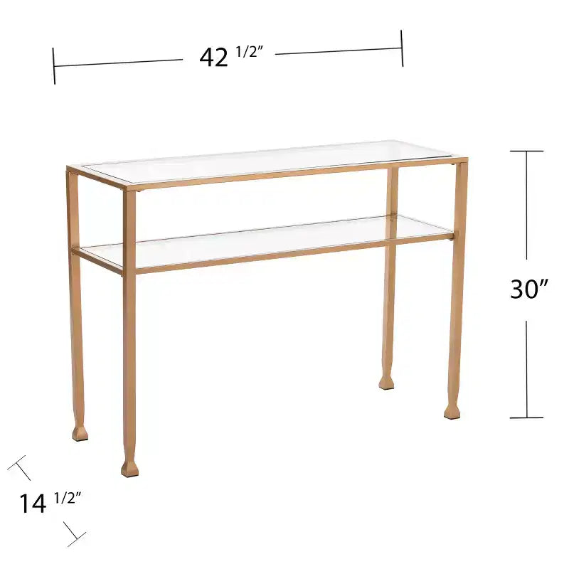 Gold Metal and Glass Console Table, Glam Entryway Accent Table