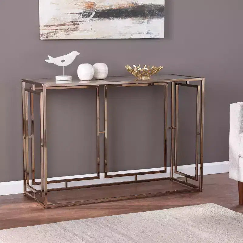 Faux Marble Console Table in Champagne, Glam Entryway Accent Table
