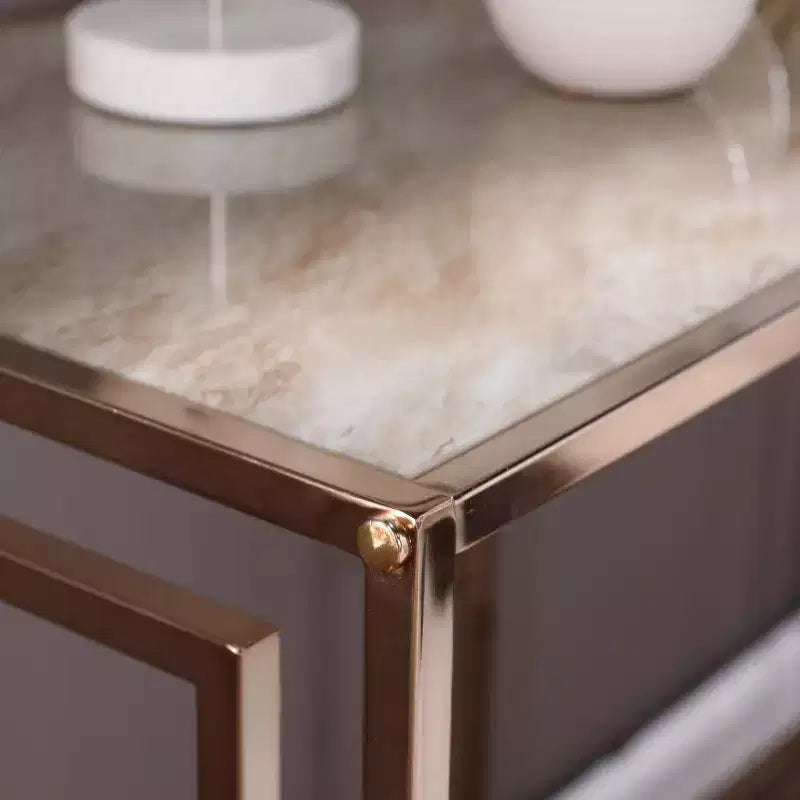 Faux Marble Console Table in Champagne, Glam Entryway Accent Table