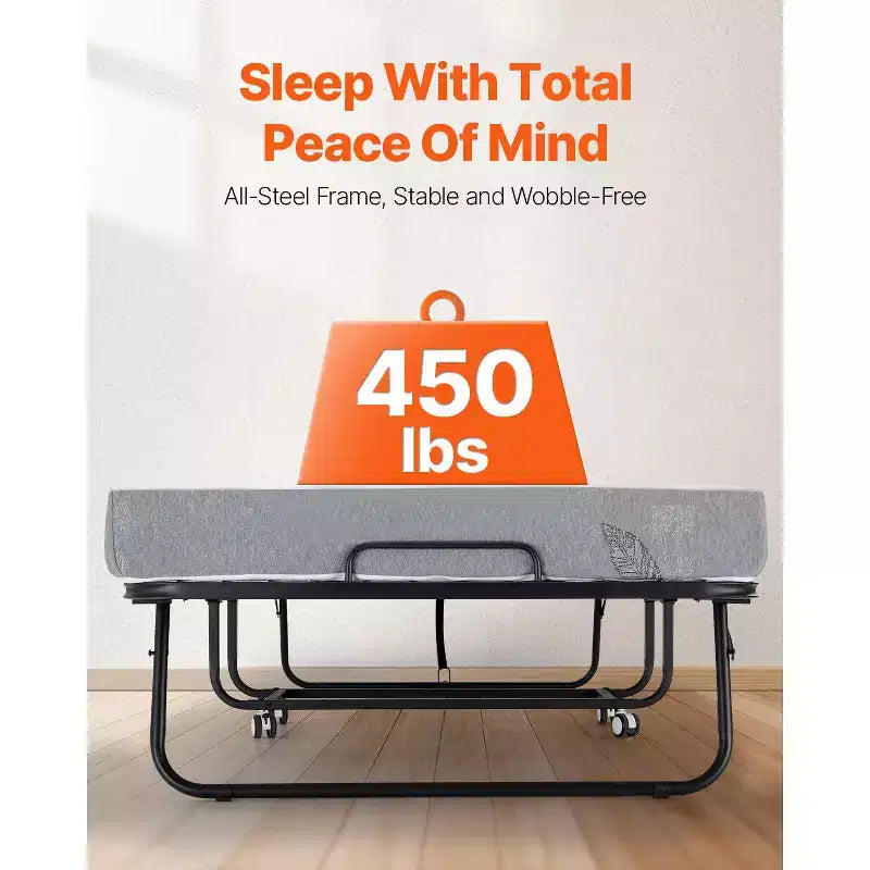 Letto Pieghevole a Scomparsa Singolo 38x75 pollici con Materasso in Memory Foam da 5 pollici e Telaio in Metallo