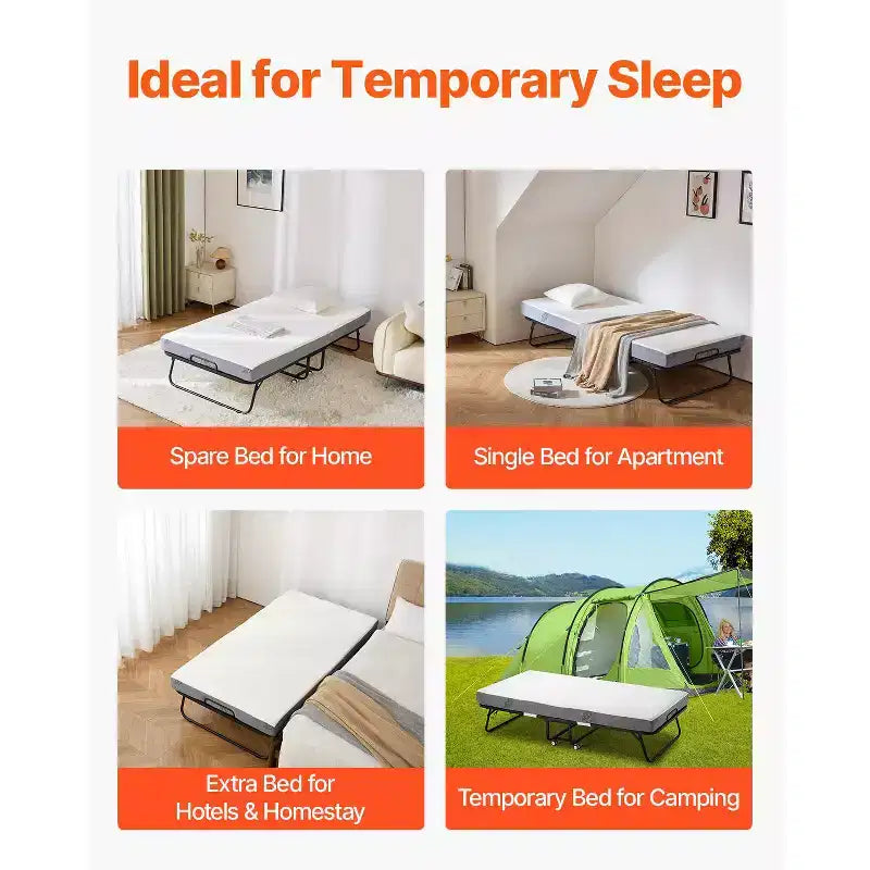 Letto Pieghevole a Scomparsa Singolo 38x75 pollici con Materasso in Memory Foam da 5 pollici e Telaio in Metallo