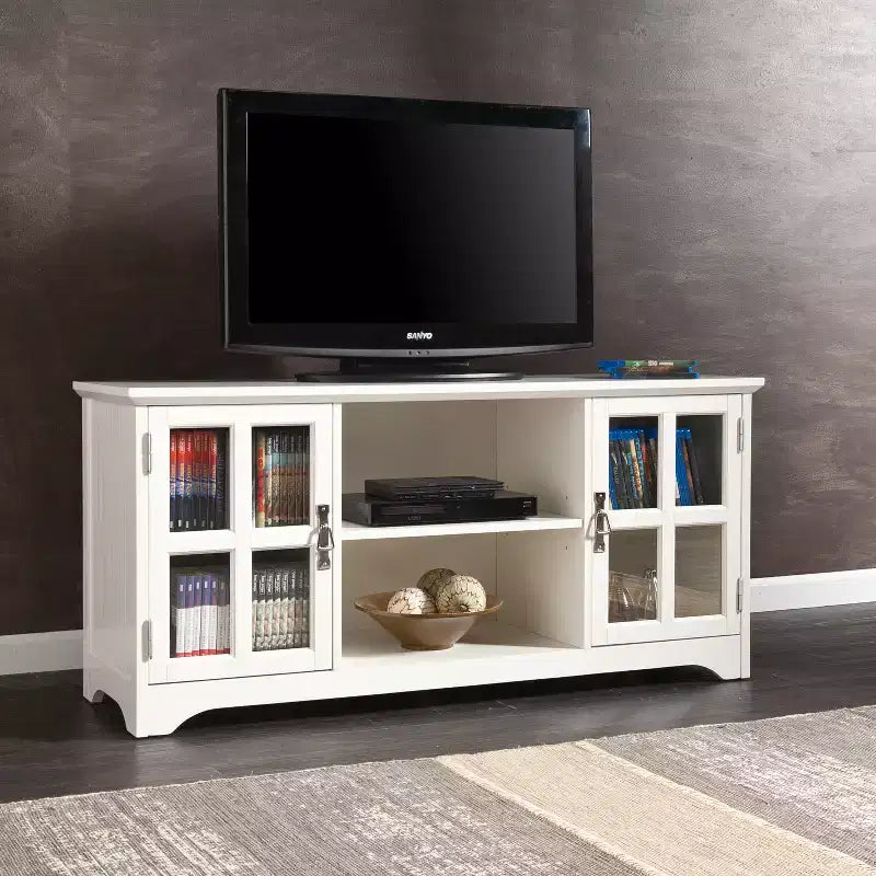 White TV Media Stand with Storage, Modern Entertainment Console